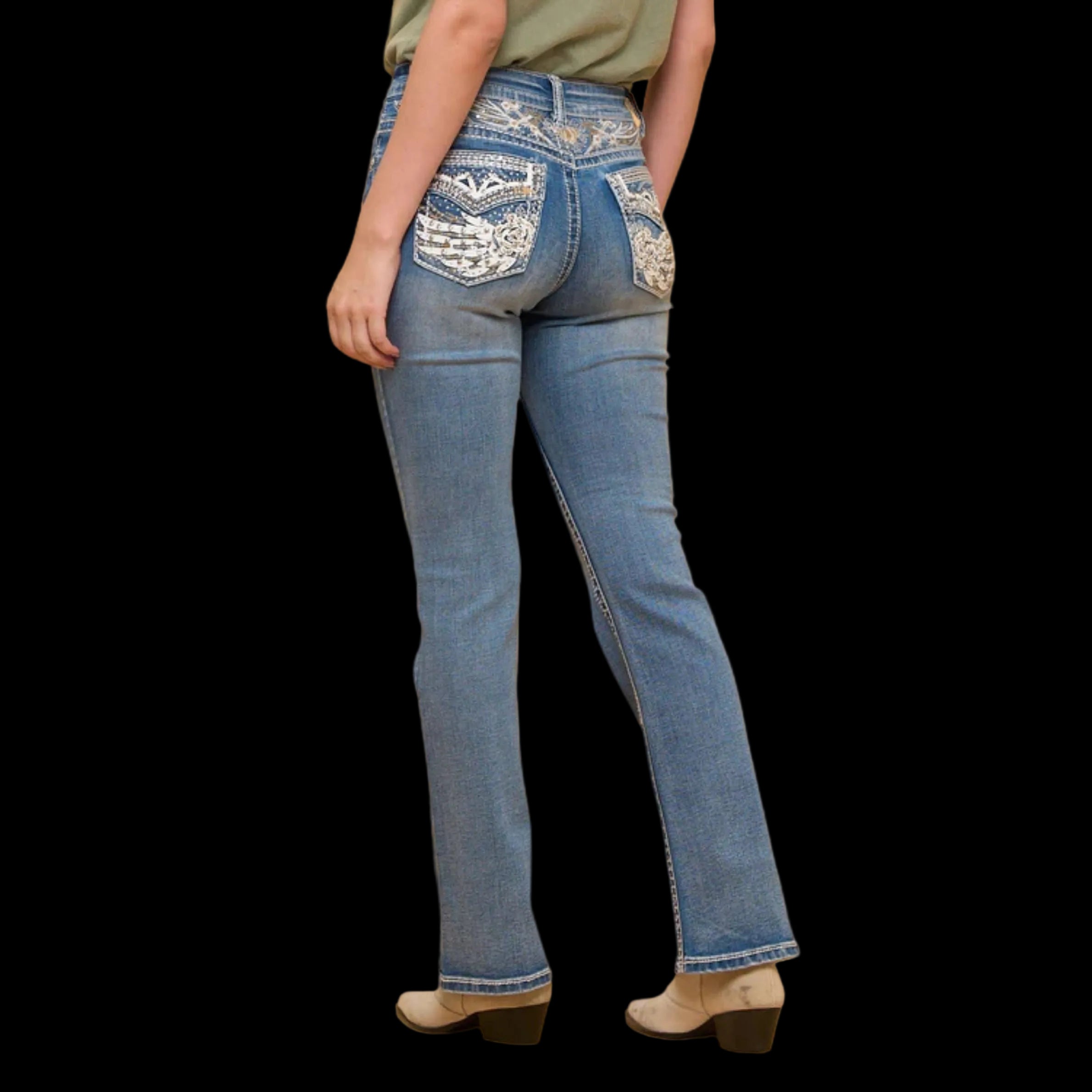 Westfield Eagle Women’s Embroidered Bootcut Jeans. Wings & Rose Bling Denim
