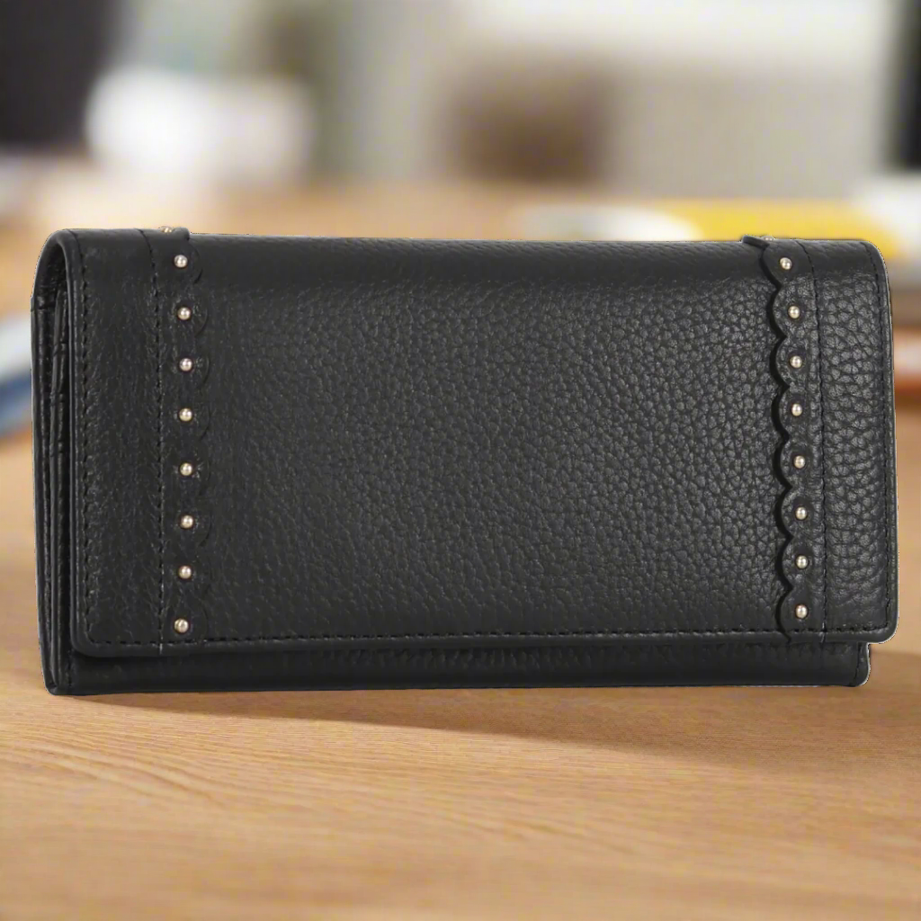 Genuine Leather Wallet with Studded Accent