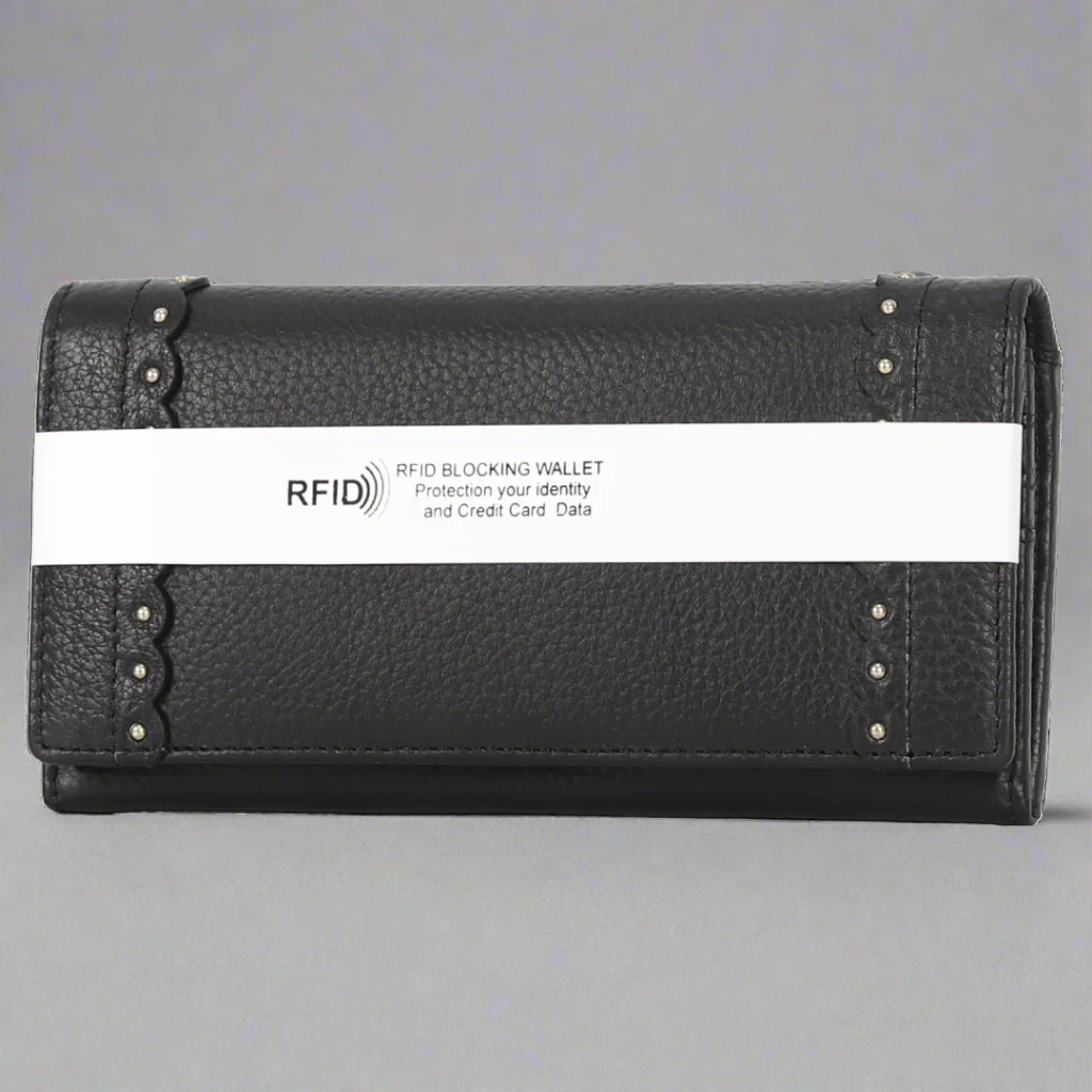 Genuine Leather Wallet with Studded Accent