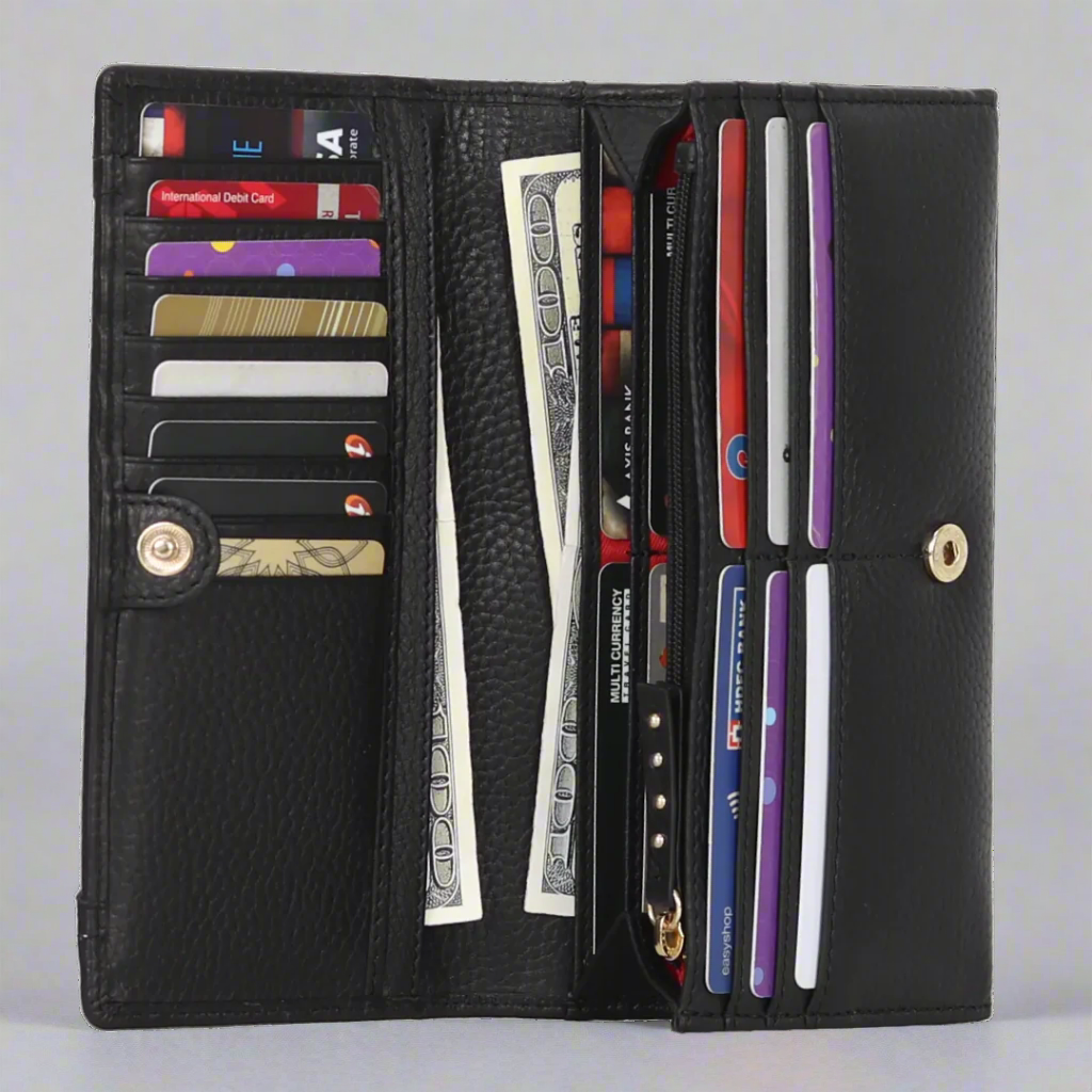 Genuine Leather Wallet with Studded Accent