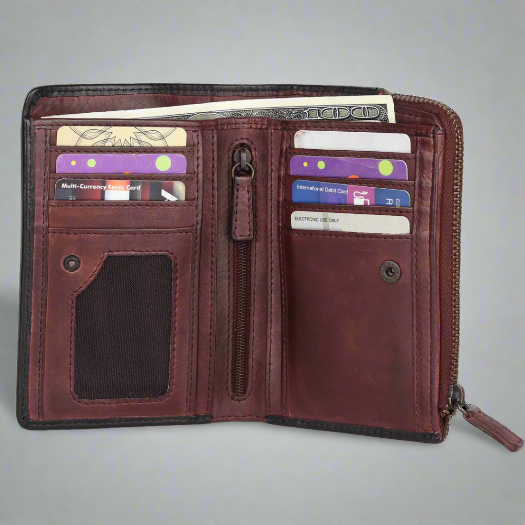 MET Women's Two Tone Zip Around Leather Wallet