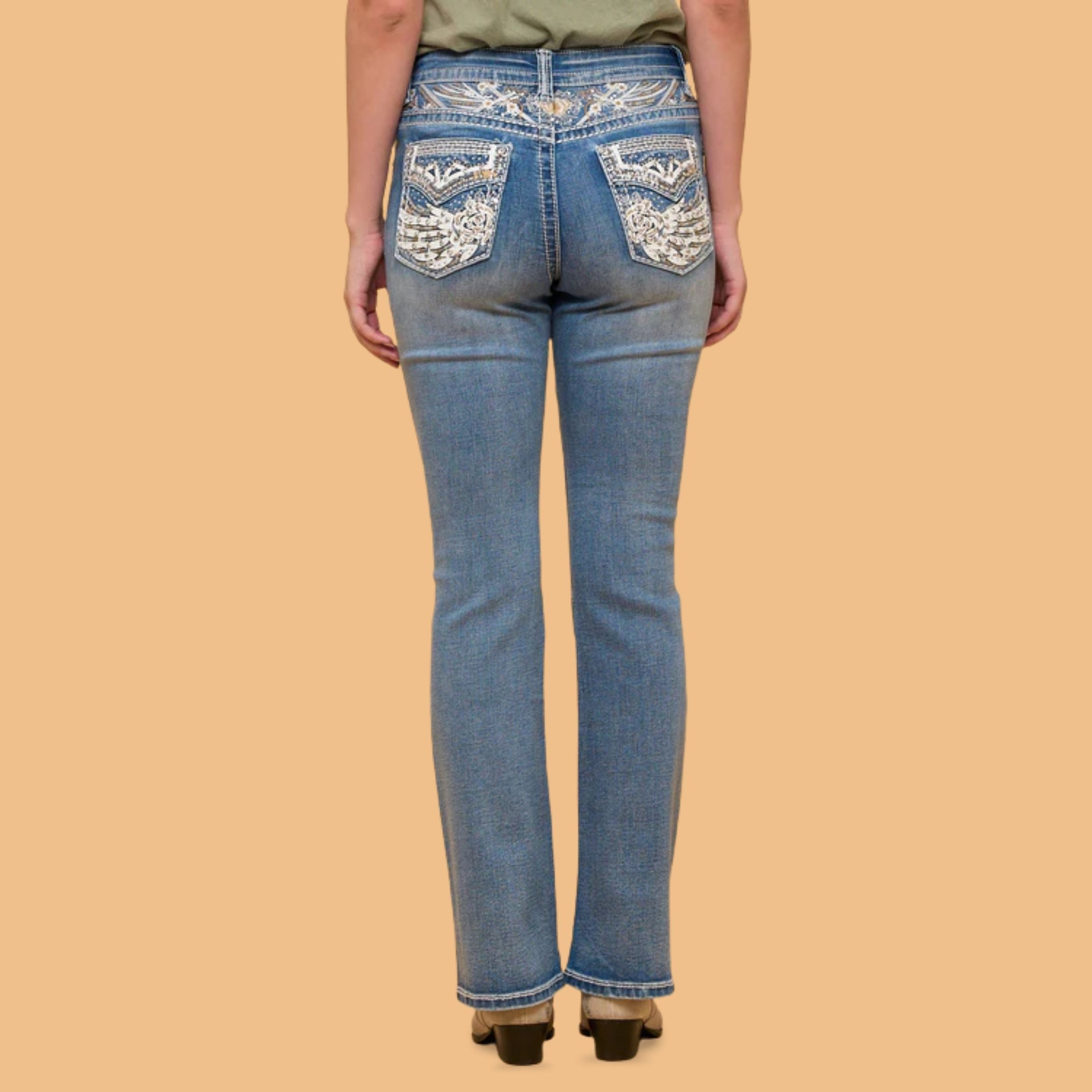 Westfield Eagle Women’s Embroidered Bootcut Jeans. Wings & Rose Bling Denim