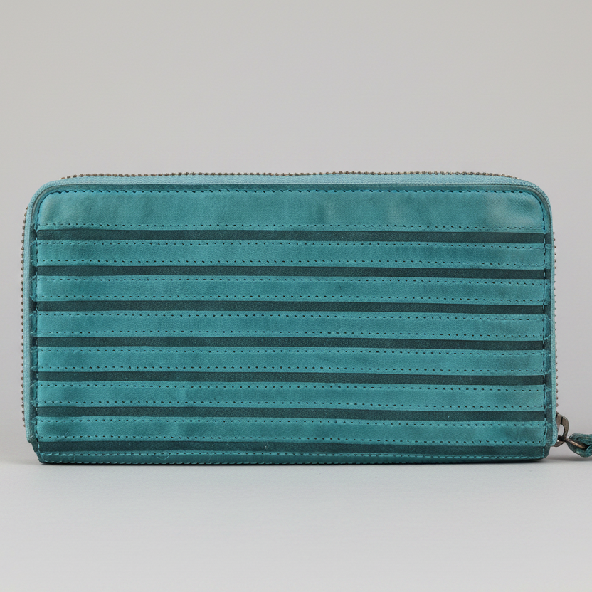 MET Women’s Leather Zip Around Wallet. Striped Textured Long Wallet - Boutique of Leathers/Open Road