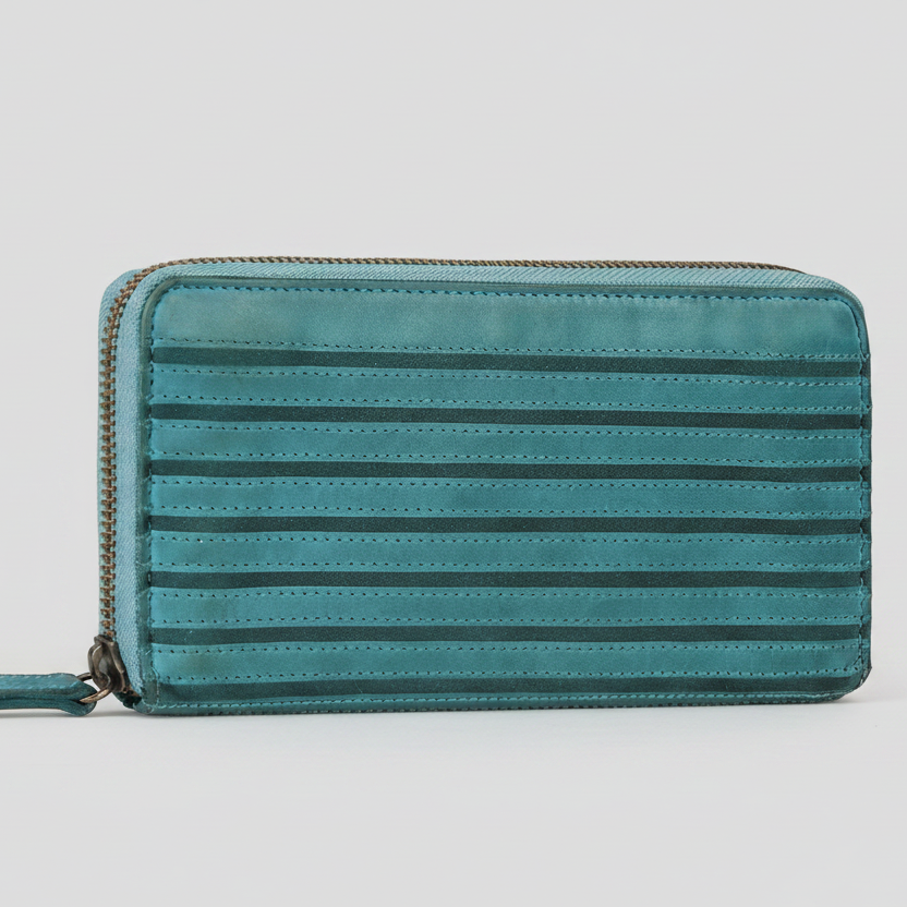 MET Women’s Leather Zip Around Wallet. Striped Textured Long Wallet - Boutique of Leathers/Open Road