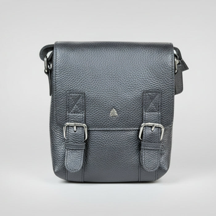 Greenwood Leather Small Messenger Bag. Genuine PDM Leather Vertical Crossbody with Buckle Flap