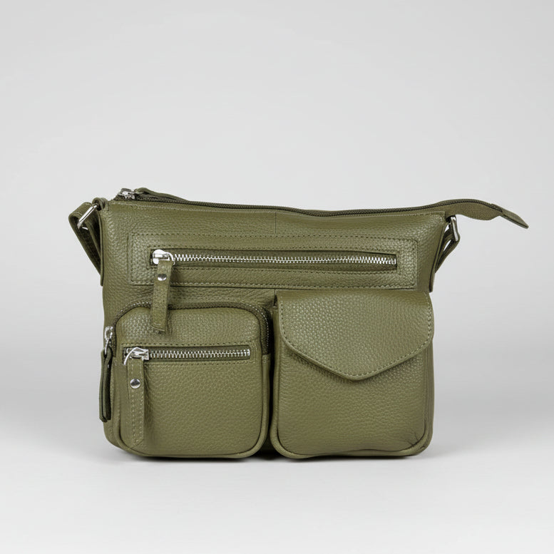 Greenwood Leather Multi-Pocket Crossbody Bag. Premium Pebbled Leather Handbag - Boutique of Leathers/Open Road