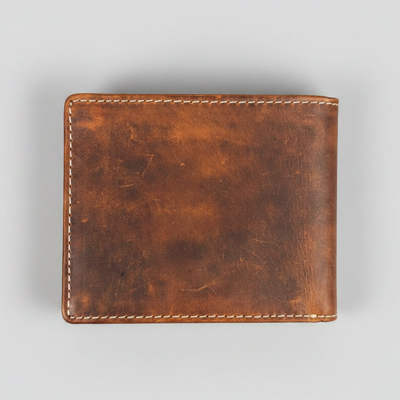 Men’s Wolf Face Embossed Bifold Leather Wallet