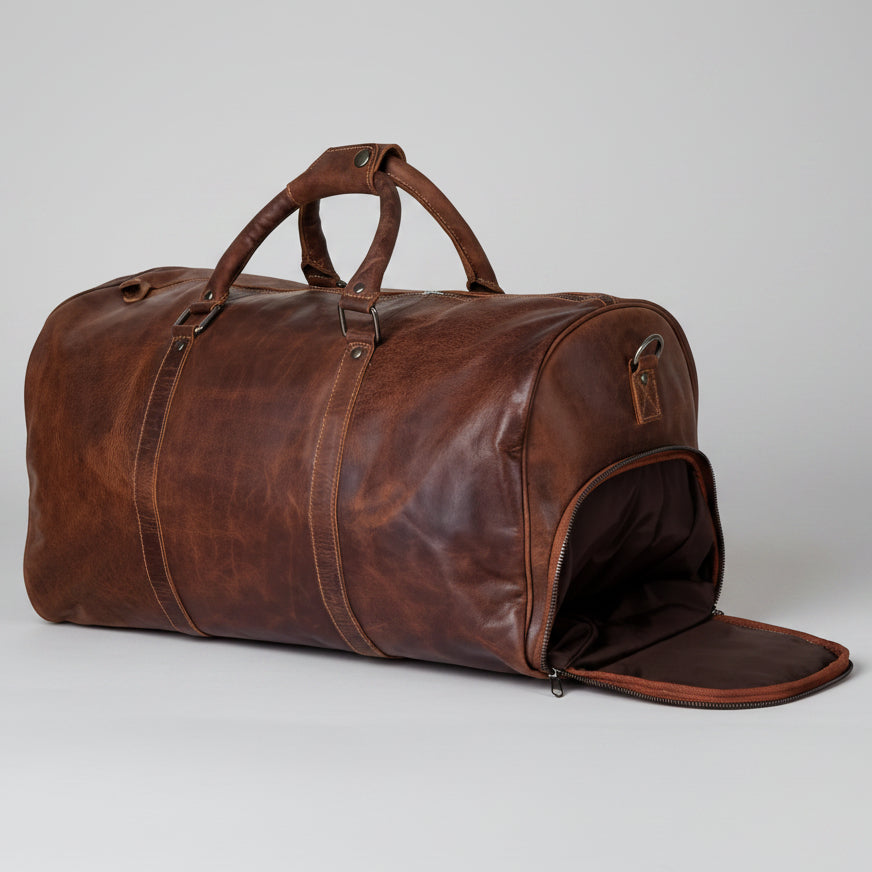 Greenwood Leather Overnight Travel Duffle Bag. Premium Weekender & Gym Companion