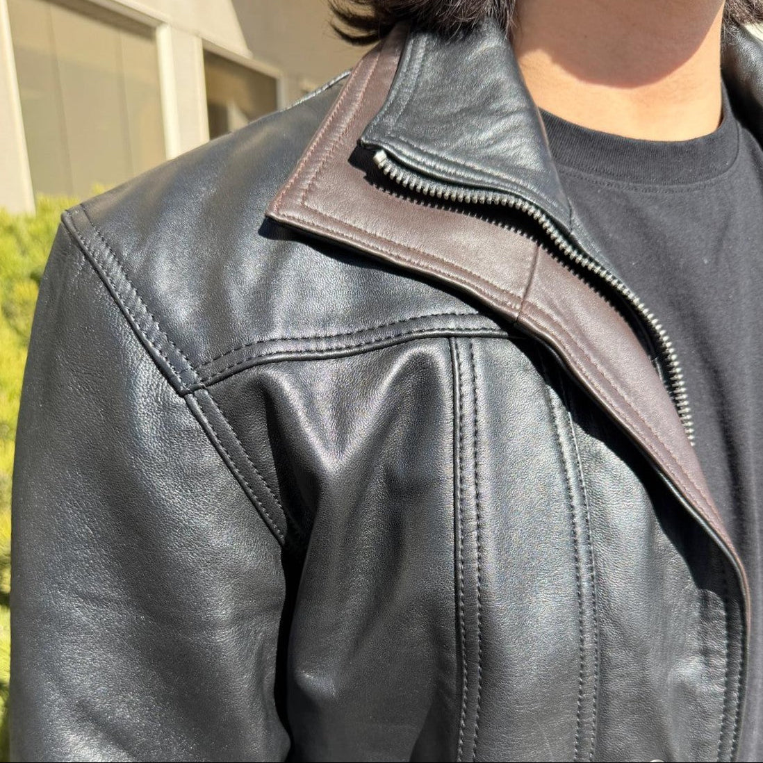 BOL Men's Double Collar Leather Bomber Jacket