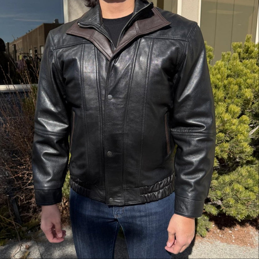 BOL Men's Double Collar Leather Bomber Jacket