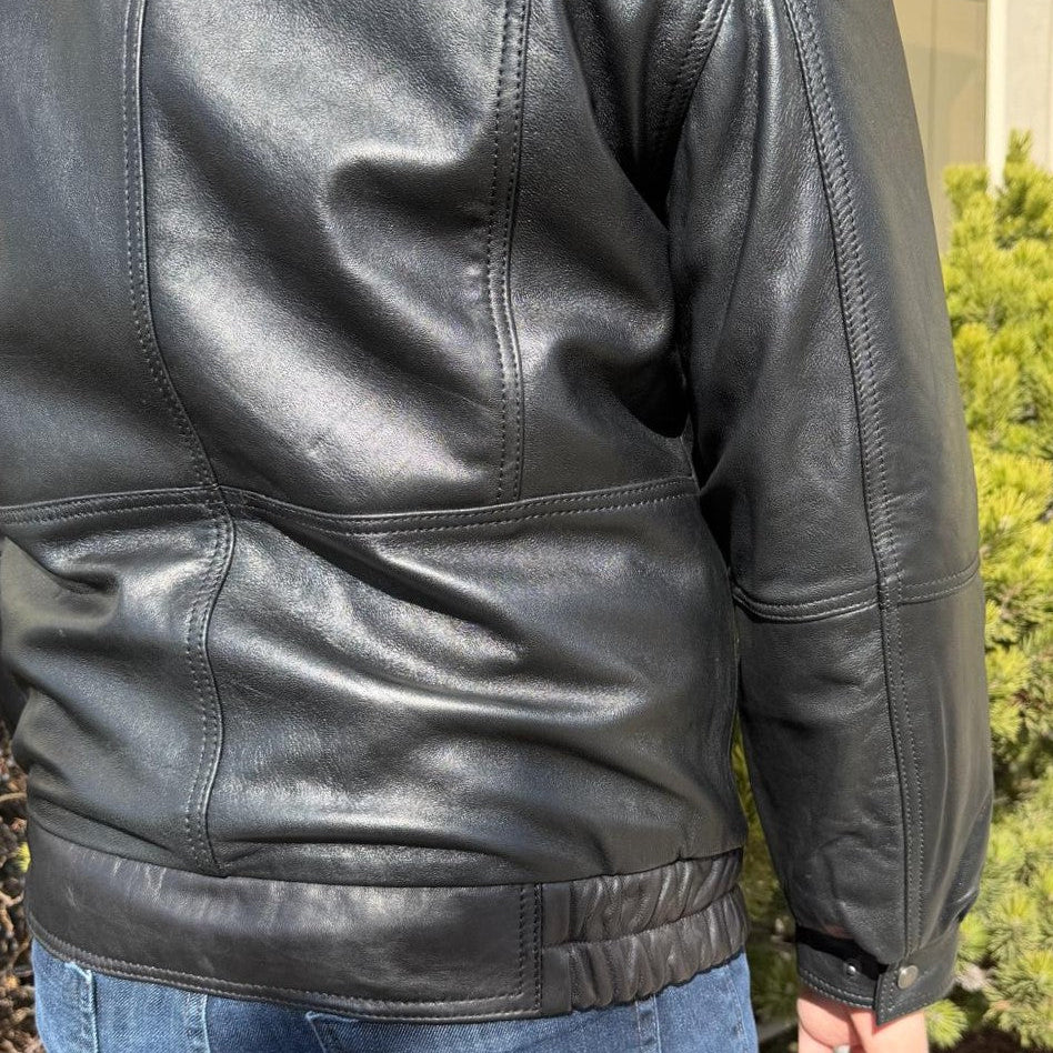 BOL Men's Double Collar Leather Bomber Jacket