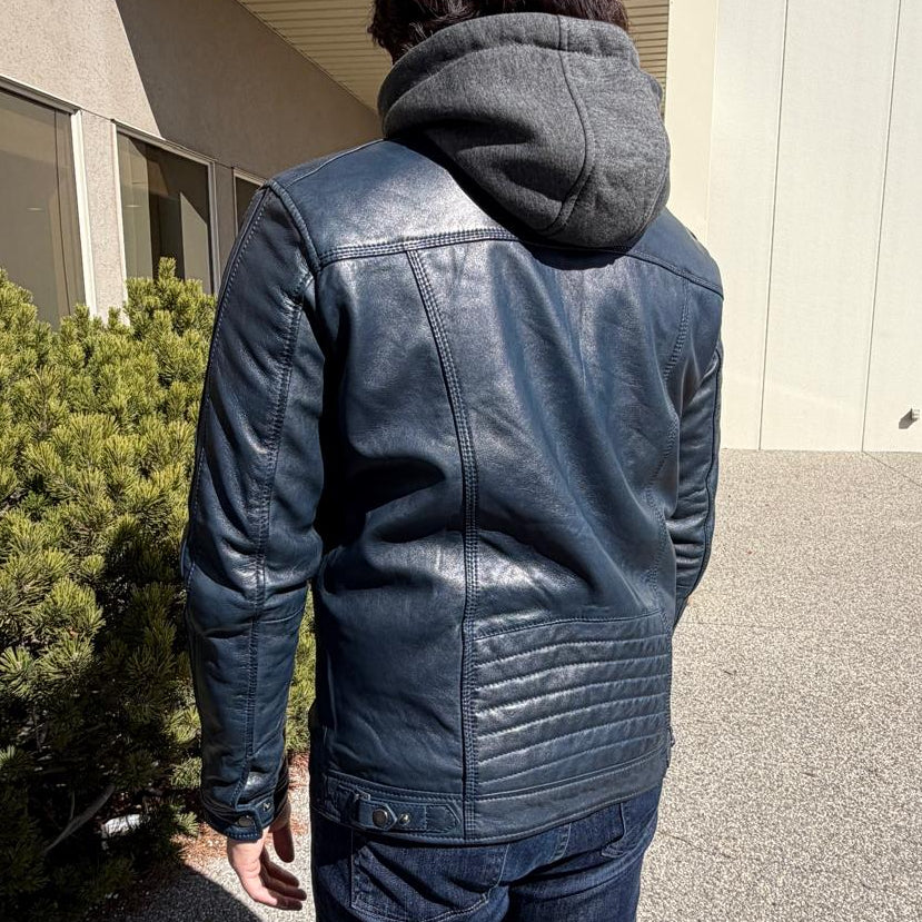 Men’s Hooded Leather Jacket. Sheep Leather Jacket with Removable Hood