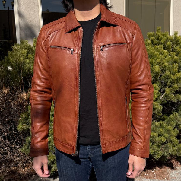 BOL Men's Zip Pocket Leather Jacket. Sheep Leather Jacket with