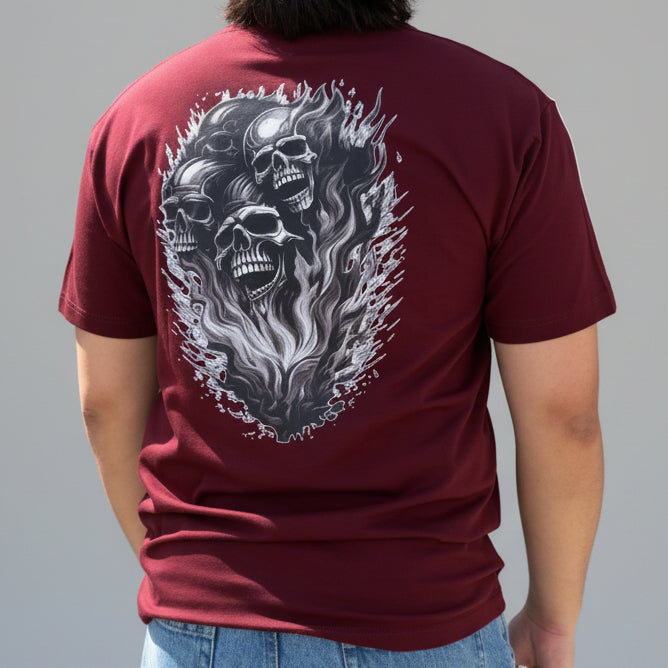 Open Road Men's Four Skulls on Fire Graphic T-Shirt