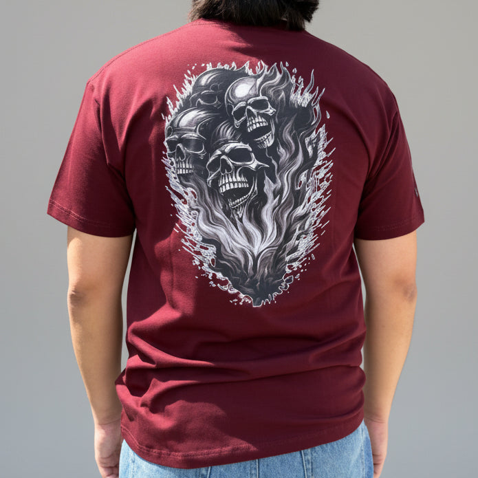 Open Road Men's Four Skulls on Fire Graphic T-Shirt