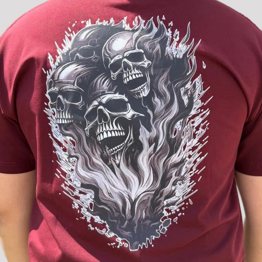 Open Road Men's Four Skulls on Fire Graphic T-Shirt