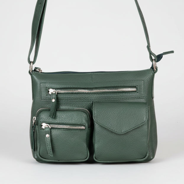 Greenwood Leather Multi-Pocket Crossbody Bag. Premium Pebbled Leather Handbag