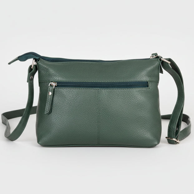 Greenwood Leather Multi-Pocket Crossbody Bag. Premium Pebbled Leather Handbag