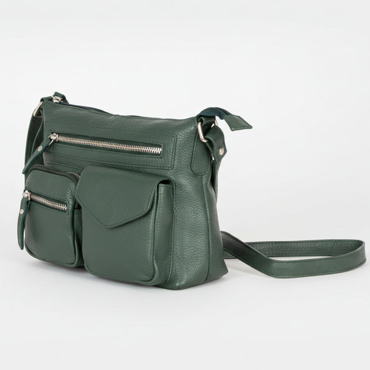 Greenwood Leather Multi-Pocket Crossbody Bag. Premium Pebbled Leather Handbag - Boutique of Leathers/Open Road