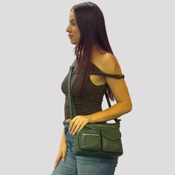Greenwood Leather Multi-Pocket Crossbody Bag. Premium Pebbled Leather Handbag - Boutique of Leathers/Open Road