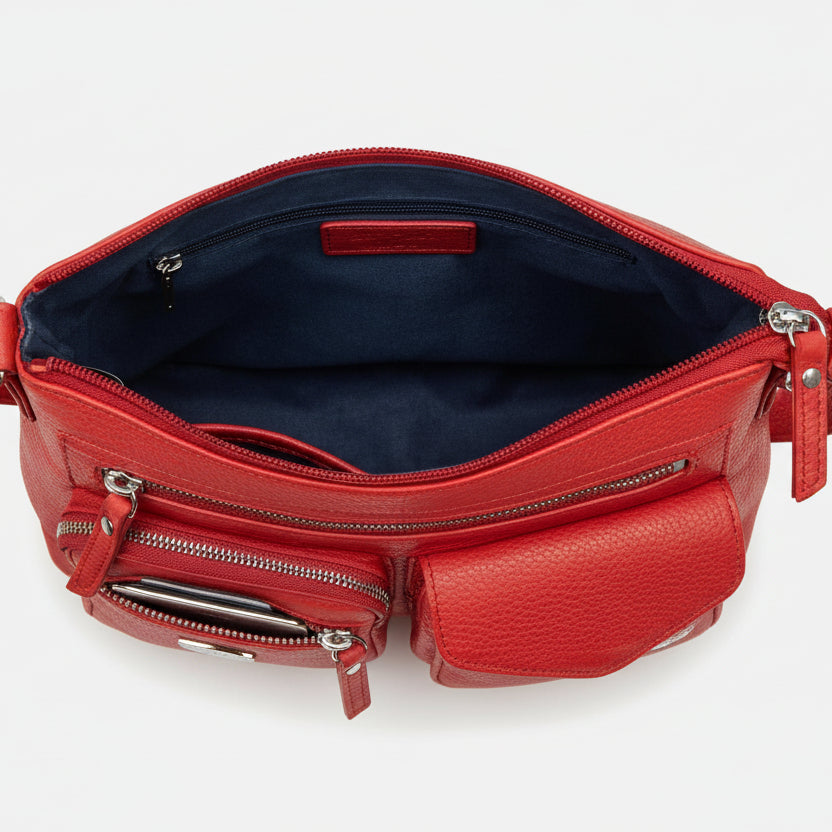 Greenwood Leather Multi-Pocket Crossbody Bag. Premium Pebbled Leather Handbag - Boutique of Leathers/Open Road