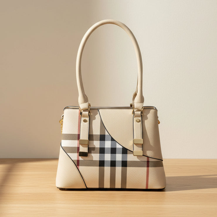 Temptation Italy Plaid Faux Leather Shoulder Bag. Tote with Tassel Charm