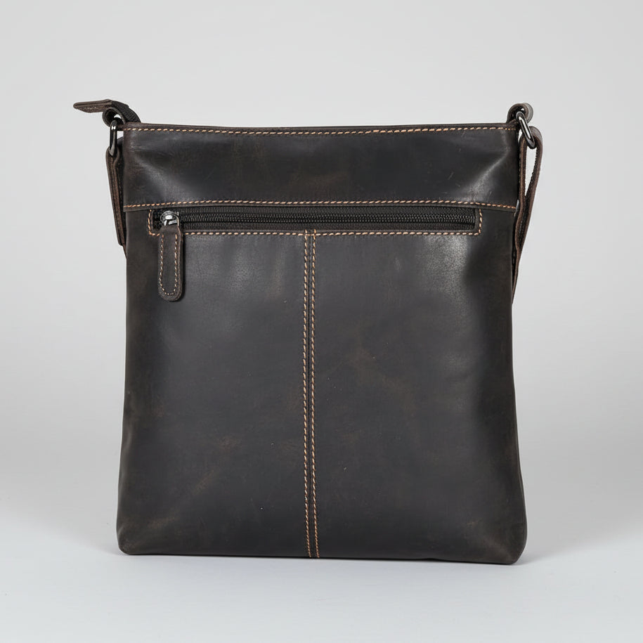Greenwood Leather Multi Zip Crossbody Bag | Premium Full Grain Leather Shoulder Bag
