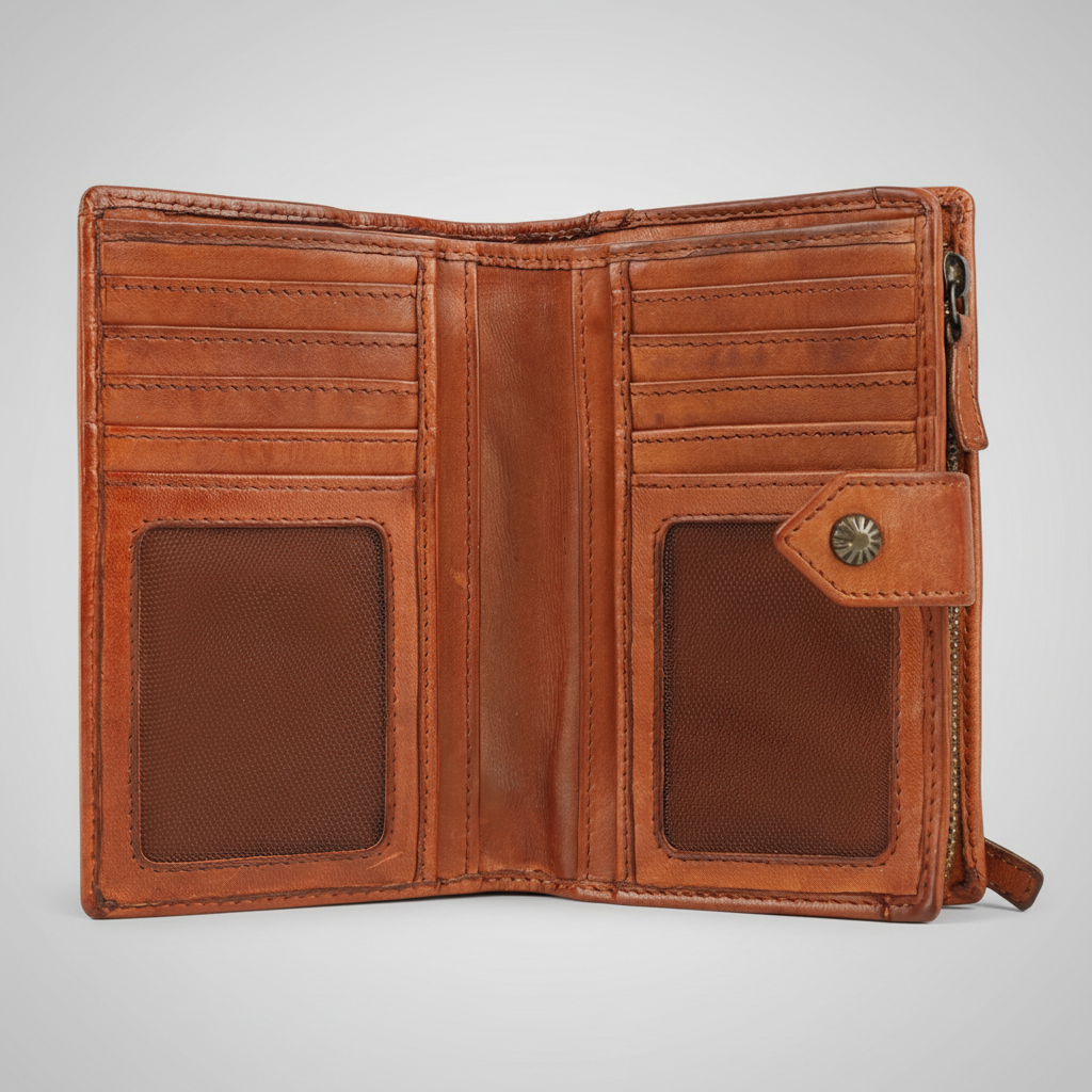 MET Women’s Leather Wallet. Bifold Organizer with Laser-Engraved Floral Details - Boutique of Leathers/Open Road