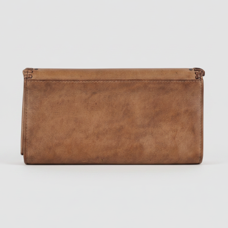 MET Women’s Leather Wallet. Tri-Fold Clutch Organizer with Studded and Whipstitch Detail - Boutique of Leathers/Open Road