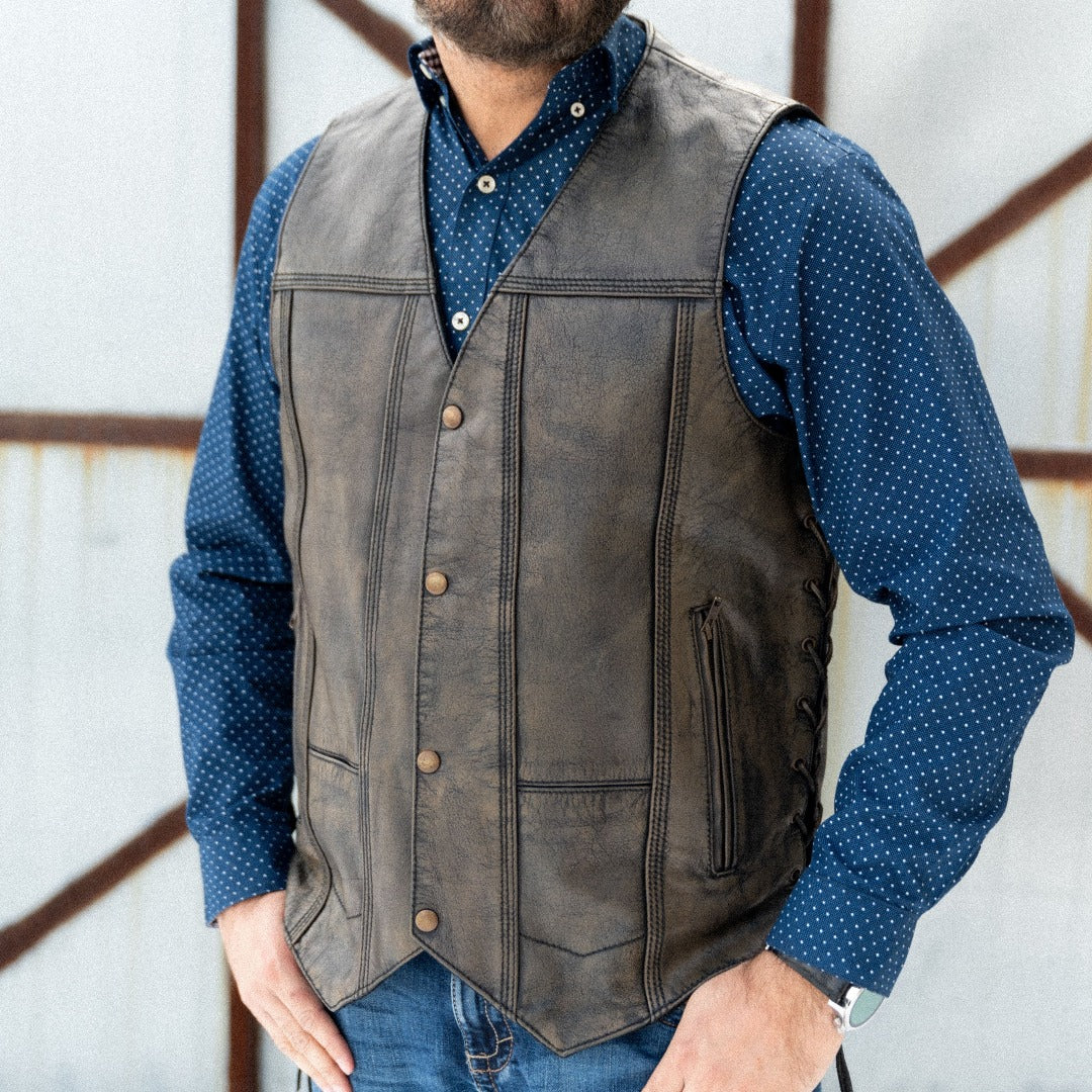Men's Distressed Brown 10-Pocket Vest