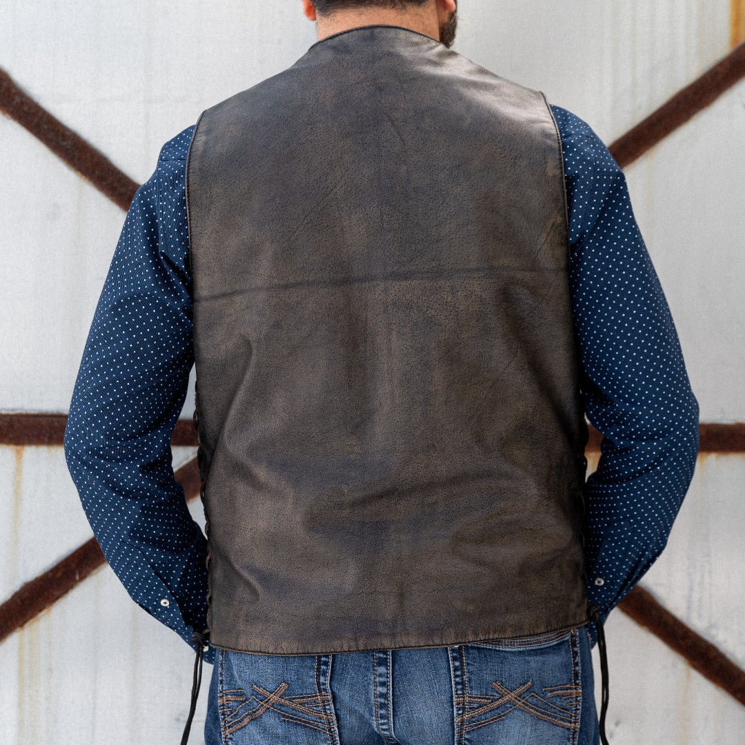 Men's Distressed Brown 10-Pocket Vest