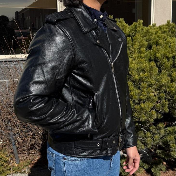 Open Road Men’s Buffalo Leather Biker Jacket with Removable Lining