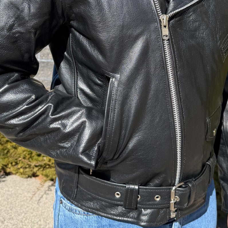 Open Road Men’s Buffalo Leather Biker Jacket with Removable Lining
