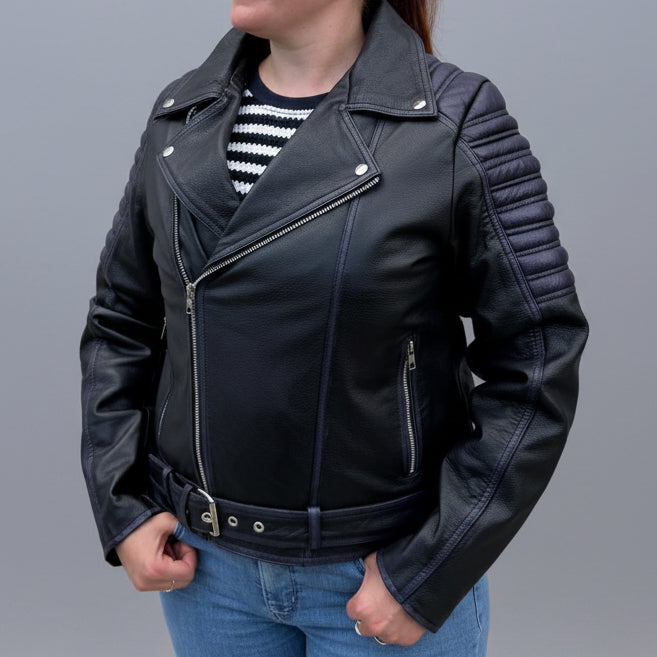 Open Road Women's Genuine Leather Two Tone Motorcycle Jacket - Boutique of Leathers/Open Road