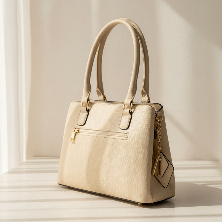 Temptation Italy Plaid Faux Leather Shoulder Bag. Tote with Tassel Charm