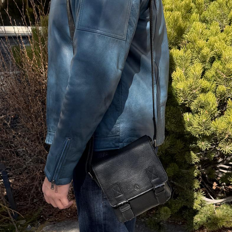 Greenwood Leather Small Messenger Bag. Genuine PDM Leather Vertical Crossbody with Buckle Flap - Boutique of Leathers/Open Road