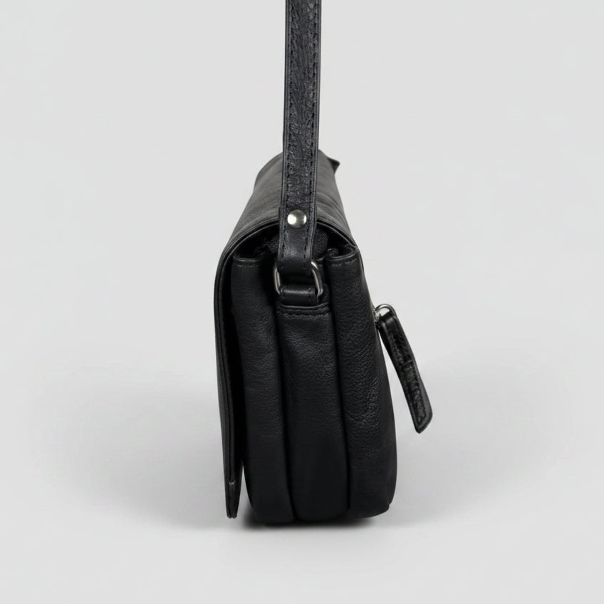 MET Premium Leather Crossbody Bag. Soft Genuine Leather Flap Purse with Adjustable Strap