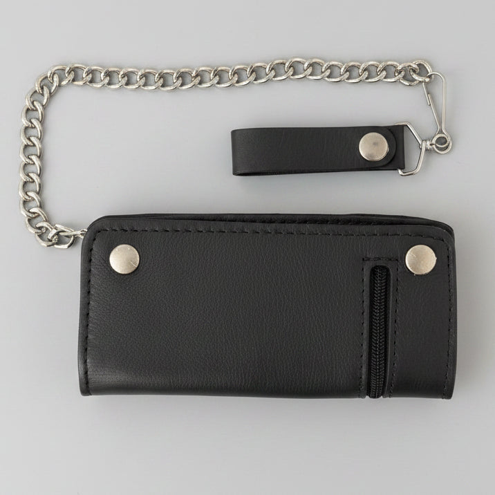 Men’s Leather Motorcycle Chain Wallet. Outside Zipper Edition