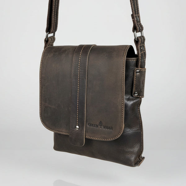 Greenwood Leather Mini Messenger Bag. Genuine Leather Vertical Satchel