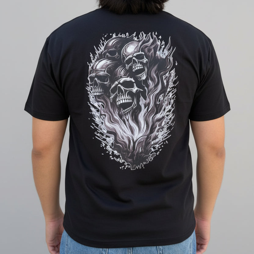 Open Road Men's Four Skulls on Fire Graphic T-Shirt