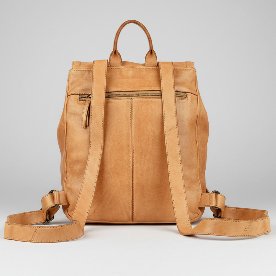 MET Classic Women's Leather Backpack Purse. Genuine Cow Leather Flap Bag