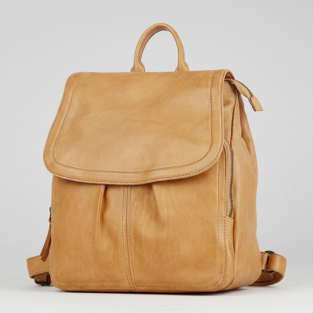 MET Classic Women's Leather Backpack Purse. Genuine Cow Leather Flap Bag