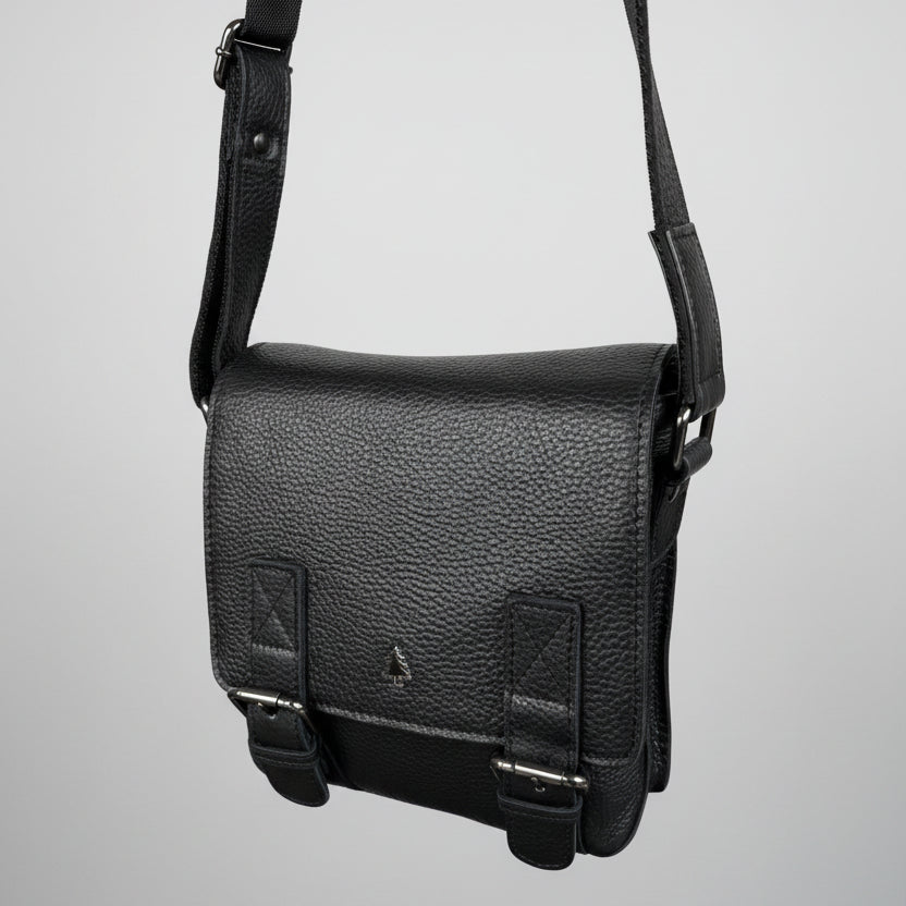Greenwood Leather Small Messenger Bag. Genuine PDM Leather Vertical Crossbody with Buckle Flap - Boutique of Leathers/Open Road