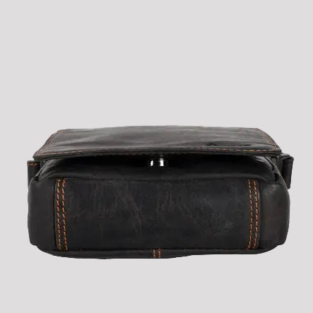 Greenwood Leather Mini-Messenger Bag. Wax Pull-Up Leather Flap Over Bag
