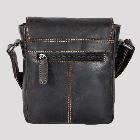 Greenwood Leather Mini-Messenger Bag. Wax Pull-Up Leather Flap Over Bag