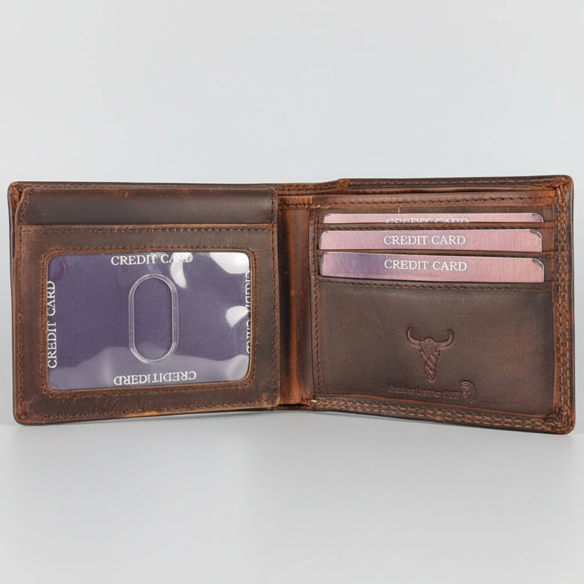 Men’s Genuine Cow Leather Bifold Wallet. Embossed Deer Design with RFID Protection - Boutique of Leathers/Open Road