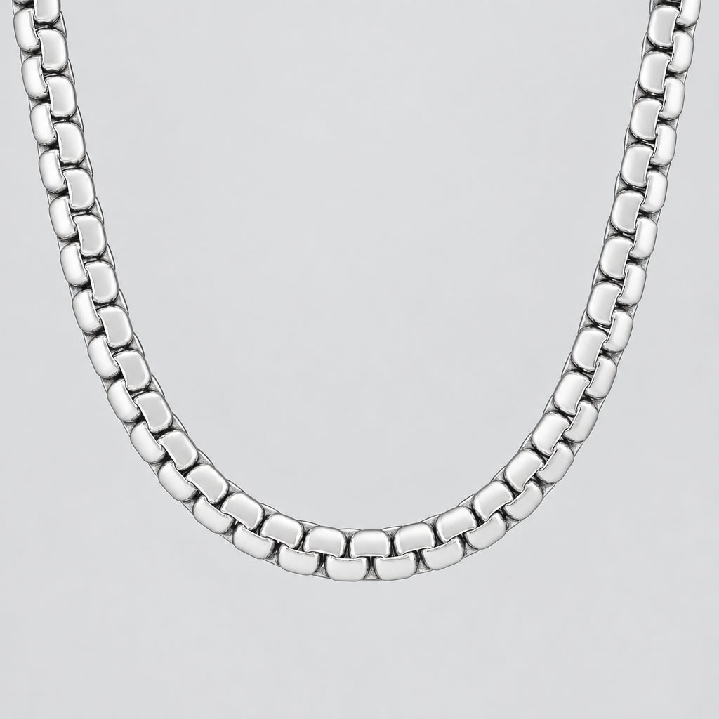 Men’s Stainless Steel Flat Box Chain Necklace for Bikers - Boutique of Leathers/Open Road