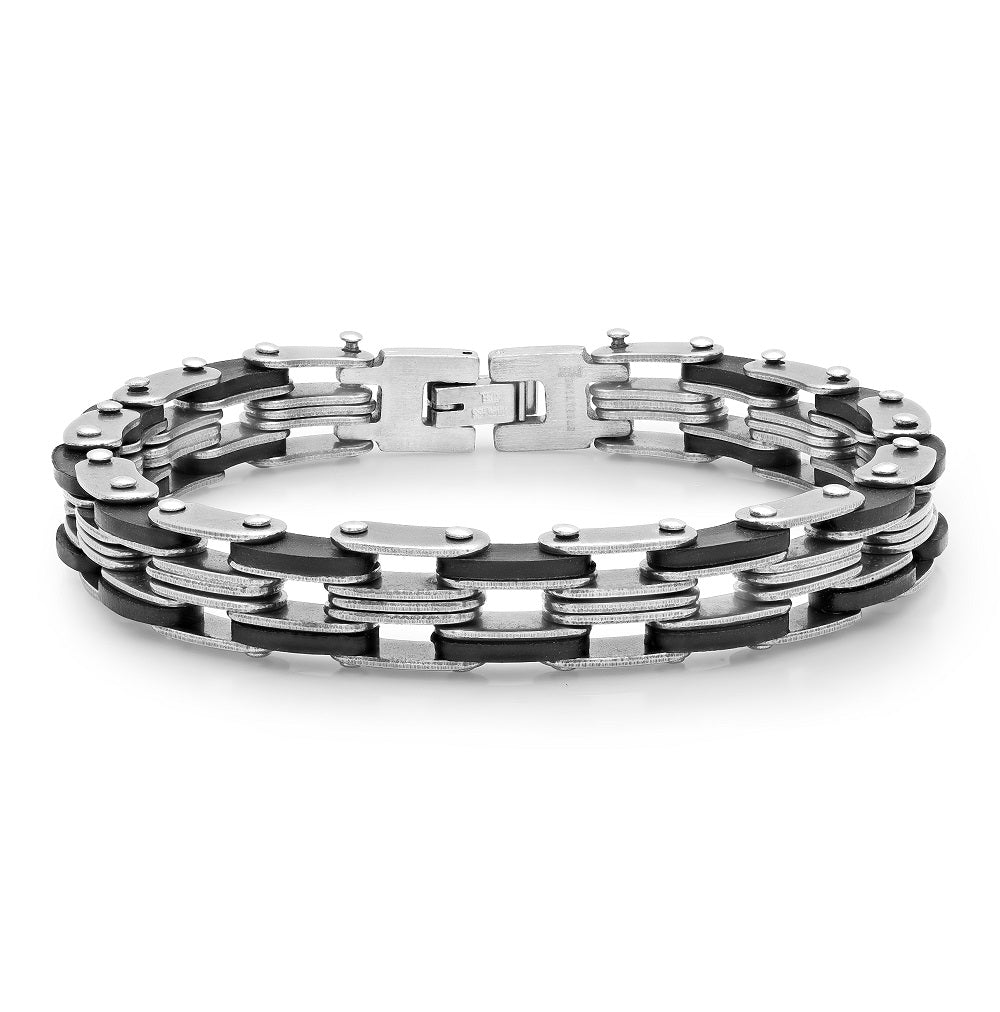 Men’s Stainless Steel Industrial Two-Tone Motorcycle Chain Biker Bracelet