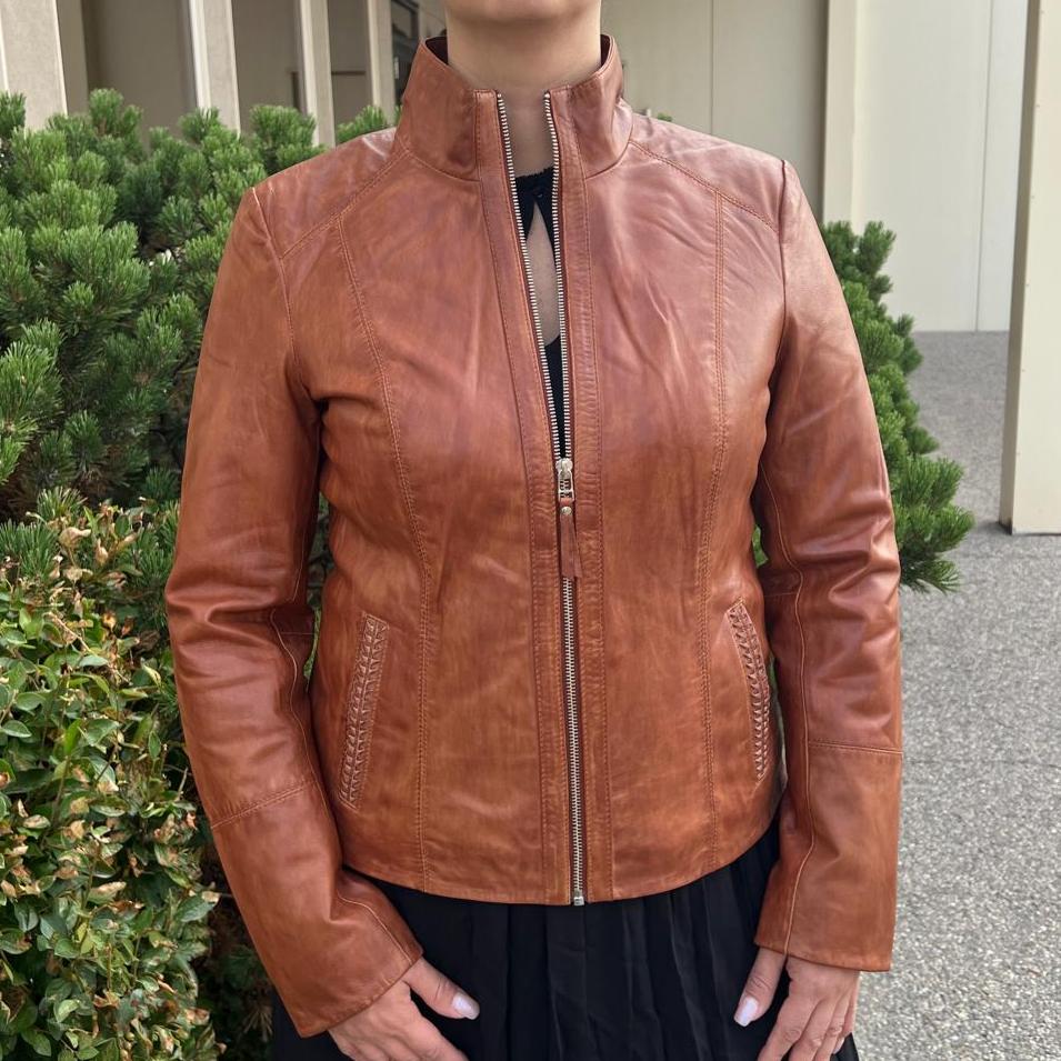 Classic Women's Lamb Leather Zip Jacket with Woven Pocket Design - Boutique of Leathers/Open Road