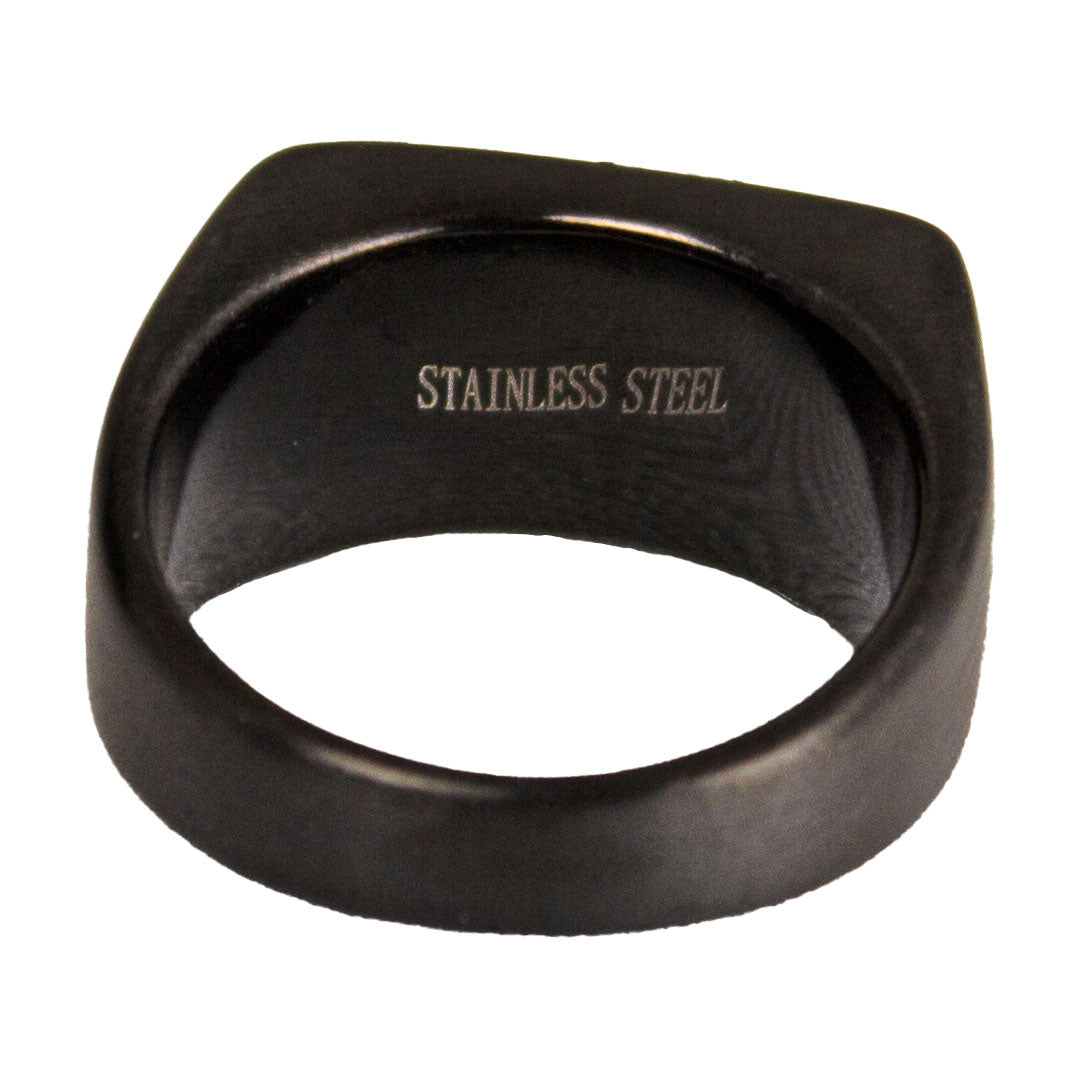 SteelTime Men's Black Stainless Steel Signet RIng with Stone Detail